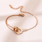 Titanium Steel Roman Bracelet Zircon Numerals Double Ring Wedding Jewelry