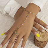 Bohemia Evil Eye Bracelet Chain Ring Crystal Vintage