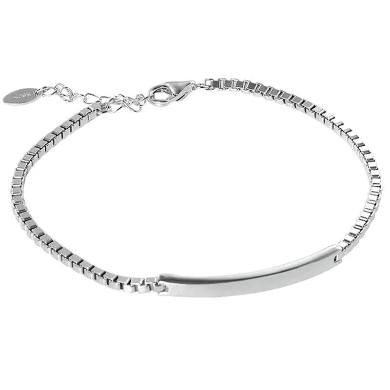 Vintage Silver Smooth Rectangle Box Chain Charm Bracelet
