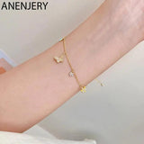 Silver Butterfly Flower Pendant Chain Bracelet For Women