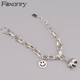 Foxanry Silver Thick Chain Bracelets Vintage Elephant Couples Accessories