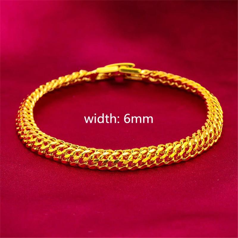 Yellow Plated Charm Bracelet 10mm Width Link Chain Bangle Wristband