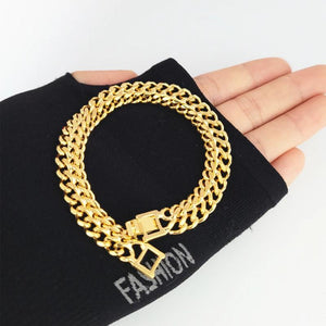 Yellow Plated Charm Bracelet 10mm Width Link Chain Bangle Wristband