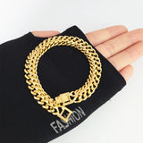 Yellow Plated Charm Bracelet 10mm Width Link Chain Bangle Wristband