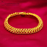 Yellow Plated Charm Bracelet 10mm Width Link Chain Bangle Wristband