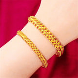Yellow Plated Charm Bracelet 10mm Width Link Chain Bangle Wristband