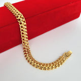 Yellow Plated Charm Bracelet 10mm Width Link Chain Bangle Wristband