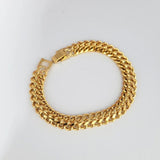 Yellow Plated Charm Bracelet 10mm Width Link Chain Bangle Wristband