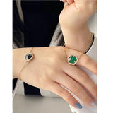 Vintage Green Glass Zircon Charm Bracelet Dainty Geometric Hexagon Bracelets