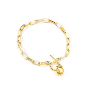 Women Stainless Steel Link Chains Bracelet with Round Ball Bow Knot Clasp