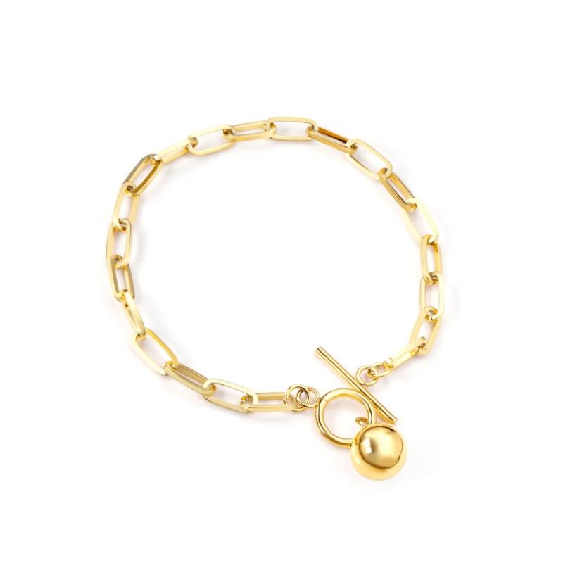 Women Stainless Steel Link Chains Bracelet with Round Ball Bow Knot Clasp