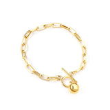 Women Stainless Steel Link Chains Bracelet with Round Ball Bow Knot Clasp