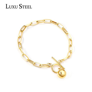 Women Stainless Steel Link Chains Bracelet with Round Ball Bow Knot Clasp