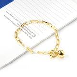 Women Stainless Steel Link Chains Bracelet with Round Ball Bow Knot Clasp