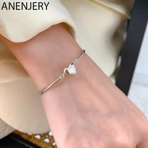 Silver Love Heart Tube Bracelet for Women Retro Jewelry