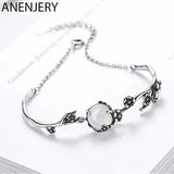 Vintage Thai Silver Bracelet Moonlight Stone Plum Flower Bracelet