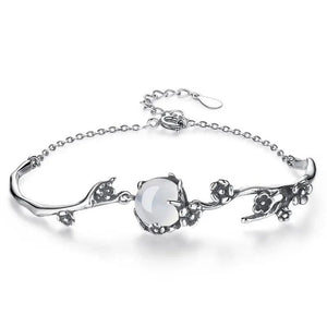 Vintage Thai Silver Bracelet Moonlight Stone Plum Flower Bracelet