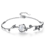 Vintage Thai Silver Bracelet Moonlight Stone Plum Flower Bracelet