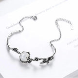 Vintage Thai Silver Bracelet Moonlight Stone Plum Flower Bracelet