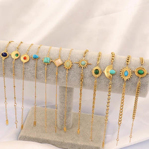 Vintage Turquoise Cuban Chain Bracelet Women Natural Stone Jewelry