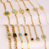 Vintage Turquoise Cuban Chain Bracelet Women Natural Stone Jewelry