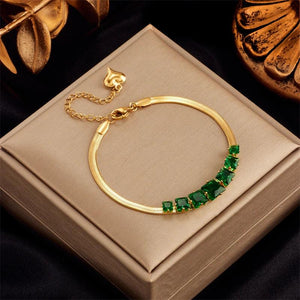 316L Stainless Steel Women's Bracelet with Green Crystal Decoration
