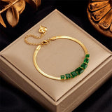 316L Stainless Steel Women's Bracelet with Green Crystal Decoration