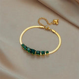 316L Stainless Steel Women's Bracelet with Green Crystal Decoration