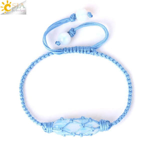 CSJA Hexagonal Crystals Braided Bracelet Pink Quartz Adjustable Jewelry H150