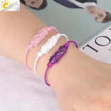 CSJA Hexagonal Crystals Braided Bracelet Pink Quartz Adjustable Jewelry H150