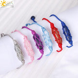 CSJA Hexagonal Crystals Braided Bracelet Pink Quartz Adjustable Jewelry H150