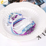 CSJA Hexagonal Crystals Braided Bracelet Pink Quartz Adjustable Jewelry H150