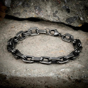 Vintage Oxidized Double Lock Link Chain Bracelet for Men