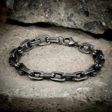 Vintage Oxidized Double Lock Link Chain Bracelet for Men