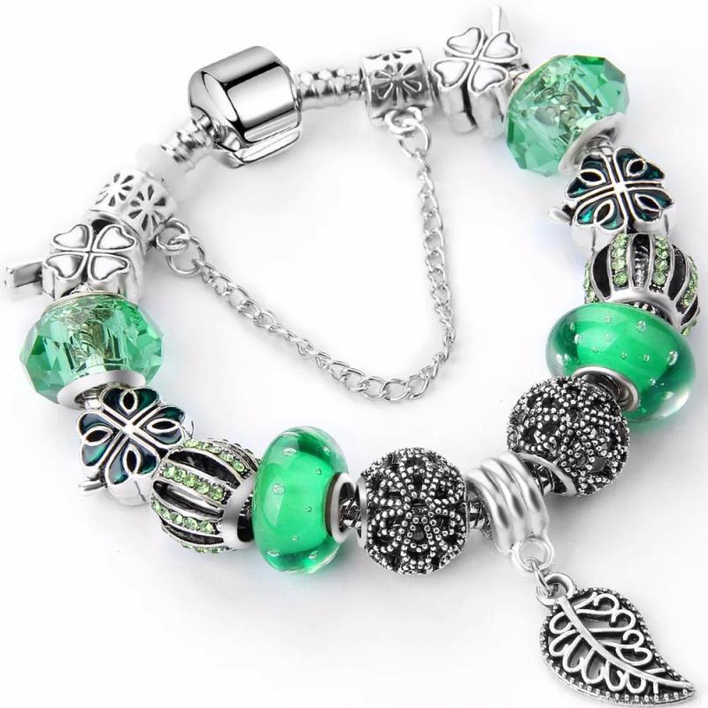 Maple Leaf Charm Bracelet with Crystal Ball and Flower, DIY Jewelry for Women