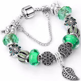 Maple Leaf Charm Bracelet with Crystal Ball and Flower, DIY Jewelry for Women