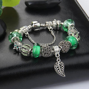 Maple Leaf Charm Bracelet with Crystal Ball and Flower, DIY Jewelry for Women