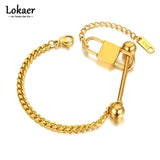 Titanium Stainless Steel Lock & Ball Charm Bracelet For Women