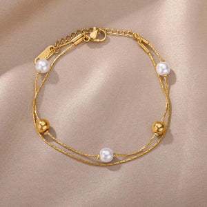 Pearl Wrist Bracelet Stainless Steel Chain Wedding Jewelry Gift