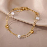 Pearl Wrist Bracelet Stainless Steel Chain Wedding Jewelry Gift