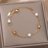 Pearl Wrist Bracelet Stainless Steel Chain Wedding Jewelry Gift