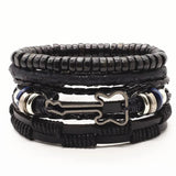 Wood Beads Alloy Guitar Charm Leather Bracelets Men Women Jewelry
