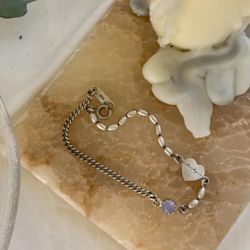 Zirconia Love Heart Rice Grain Chain Bracelet Women Retro Hand Jewelry