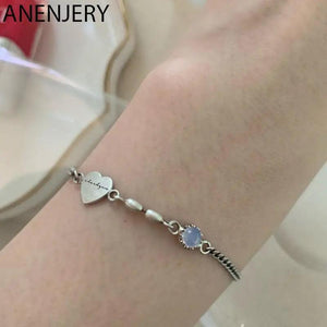 Zirconia Love Heart Rice Grain Chain Bracelet Women Retro Hand Jewelry