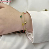 Rose Red Zircon Bracelet Small Disc Pendant Wedding Jewelry
