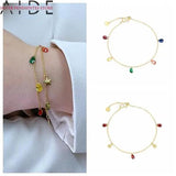 Rose Red Zircon Bracelet Small Disc Pendant Wedding Jewelry