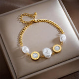 316L Stainless Steel Bracelet with Freshwater Pearl Round Pendant