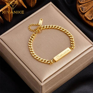 316L Stainless Steel Chain Bracelet HAPPY EVERY Engrave Women's High Jewelry