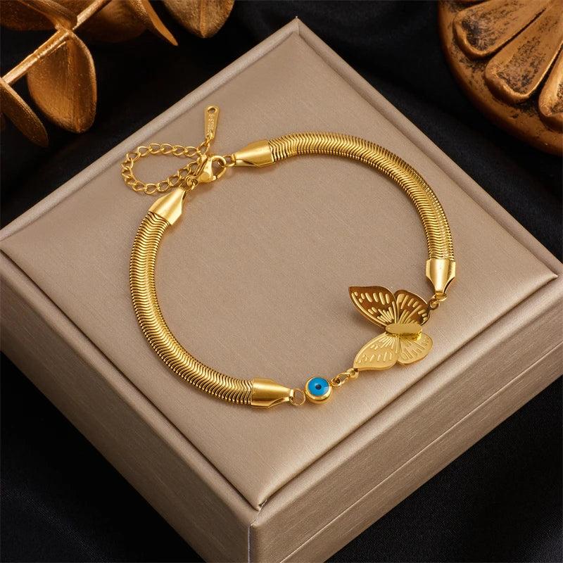 316L Stainless Steel Women's Bracelets Snake Bone Chain Butterfly Decoration