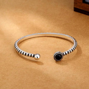 Mewanry Silver Round Agate Twist Vintage Open Bracelet